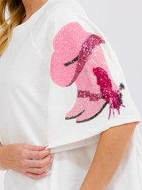 WOMEN'S SHORT SLEEVE SEQUINS HIGH-LOW OVERSIZED SHIRT