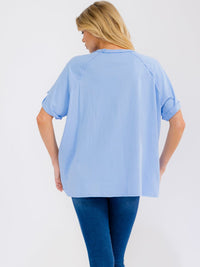 WOMEN'S SHORT SLEEVE SEQUINS GRAPHIC OVERSIZED SHIRT
