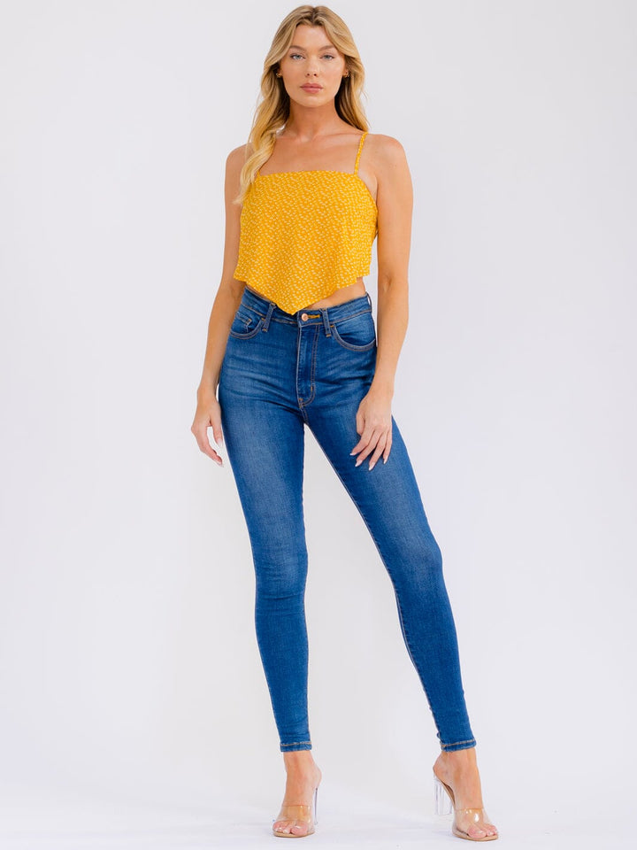 WOMEN'S SLEEVELESS OPEN BACK FLORAL CROP TOP