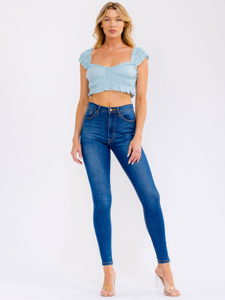 WOMEN'S SHORT SLEEVE RUCHED CROP TOP
