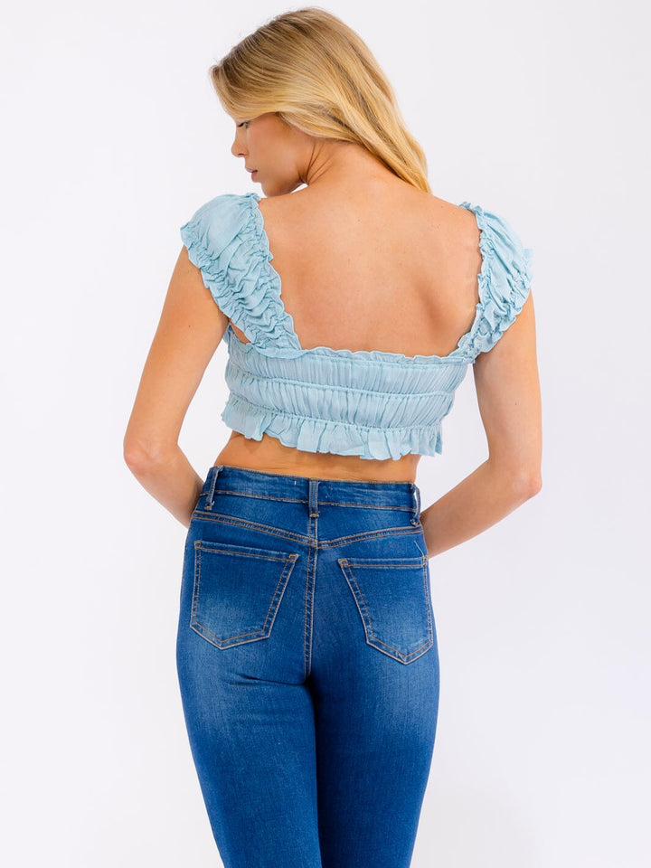 WOMEN'S SHORT SLEEVE RUCHED CROP TOP