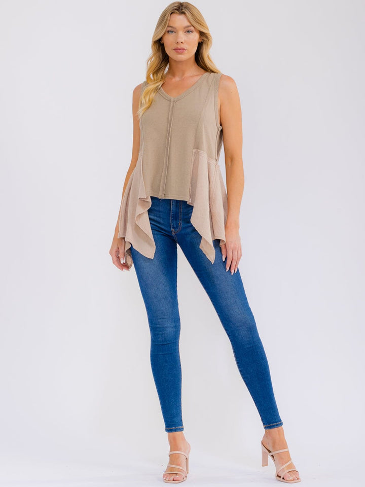 WOMEN'S SLEEVELESS V-NECK HIGH LOW TANK TOP