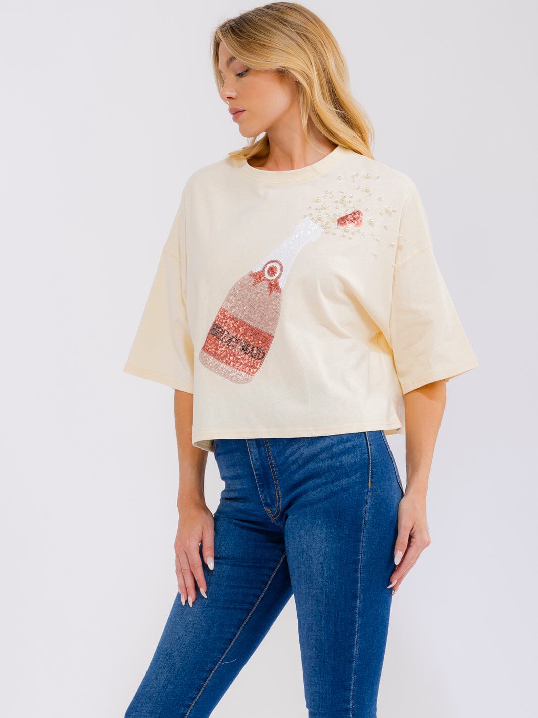 WOMEN'S SHORT SLEEVE SEQUINS GRAPHIC SHIRT