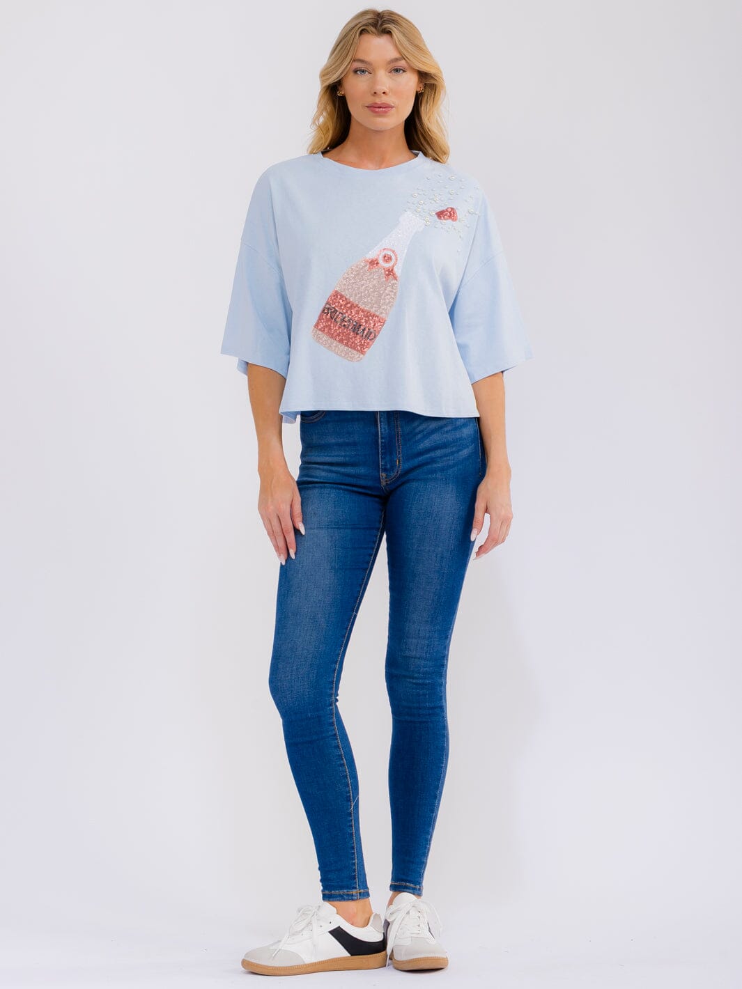 WOMEN'S SHORT SLEEVE SEQUINS GRAPHIC SHIRT