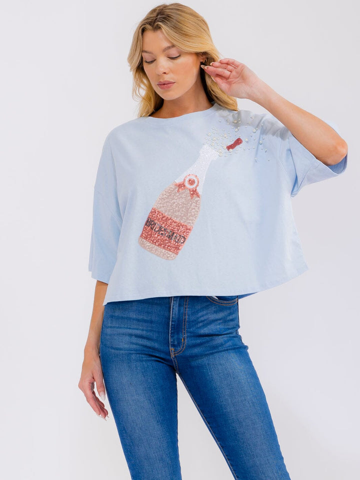 WOMEN'S SHORT SLEEVE SEQUINS GRAPHIC SHIRT