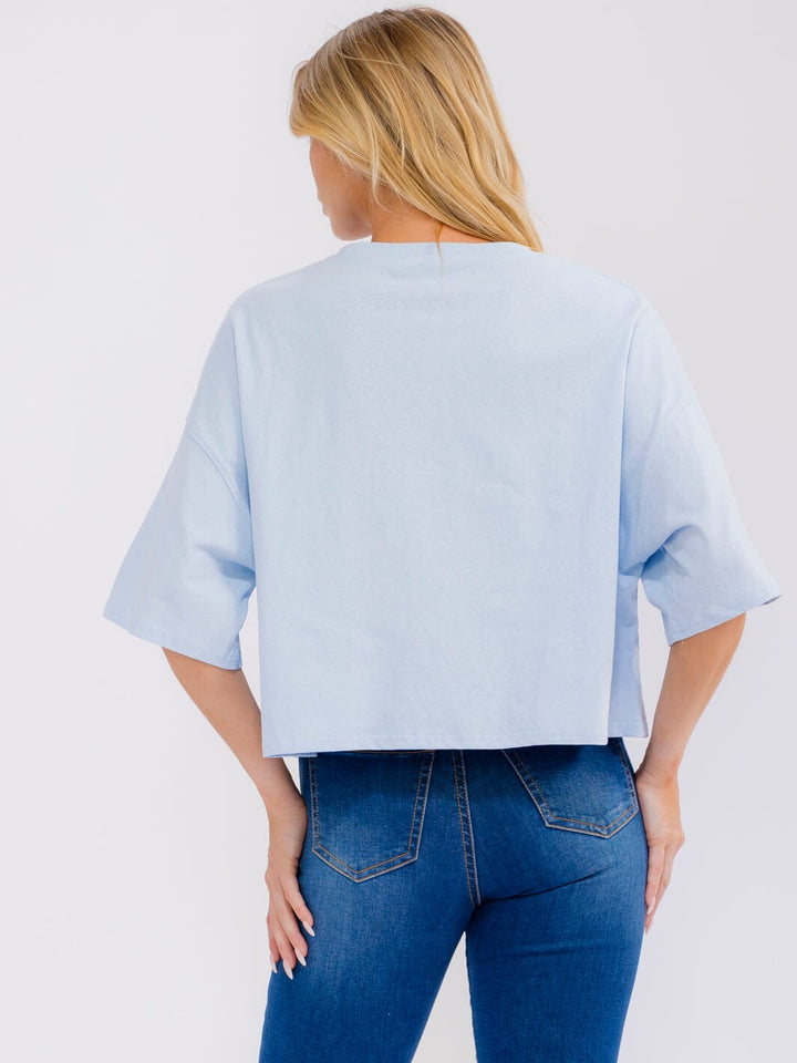 WOMEN'S SHORT SLEEVE SEQUINS GRAPHIC SHIRT