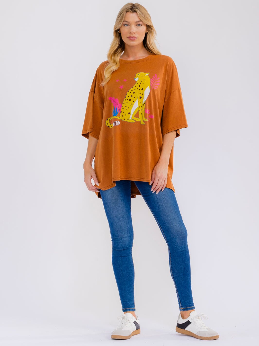 WOMEN'S SHORT SLEEVE MULTI PRINT OVERSIZED SHIRT