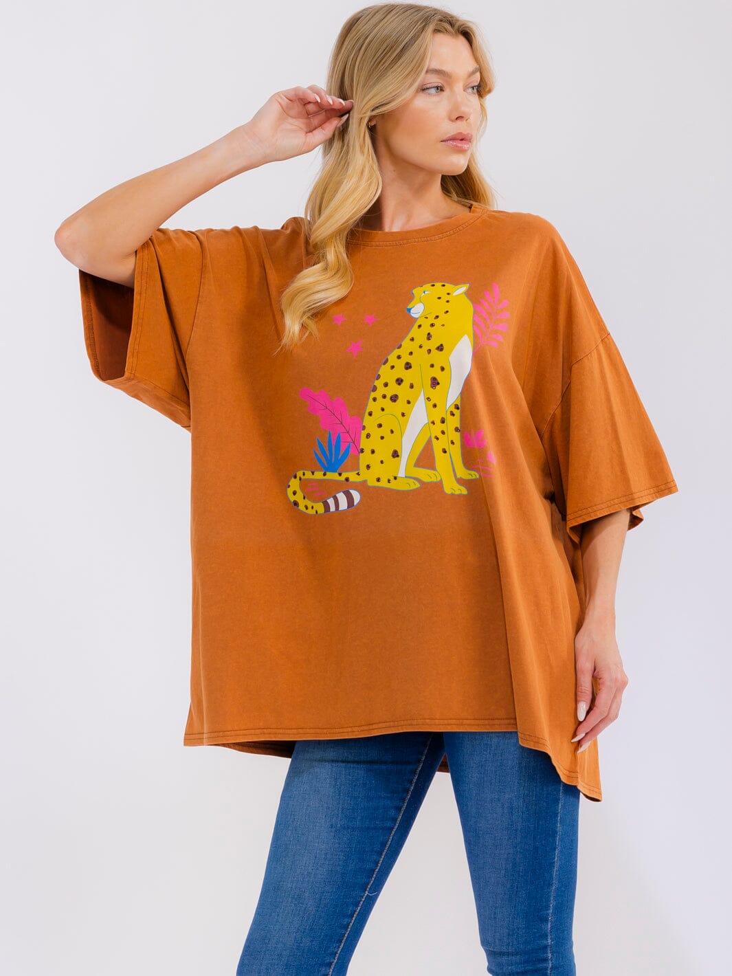 WOMEN'S SHORT SLEEVE MULTI PRINT OVERSIZED SHIRT