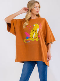 WOMEN'S SHORT SLEEVE MULTI PRINT OVERSIZED SHIRT