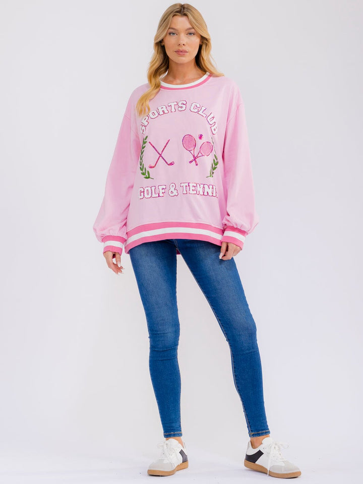 WOMEN'S LONG SLEEVE SEQUINS GRAPHIC PULLOVER SWEATER
