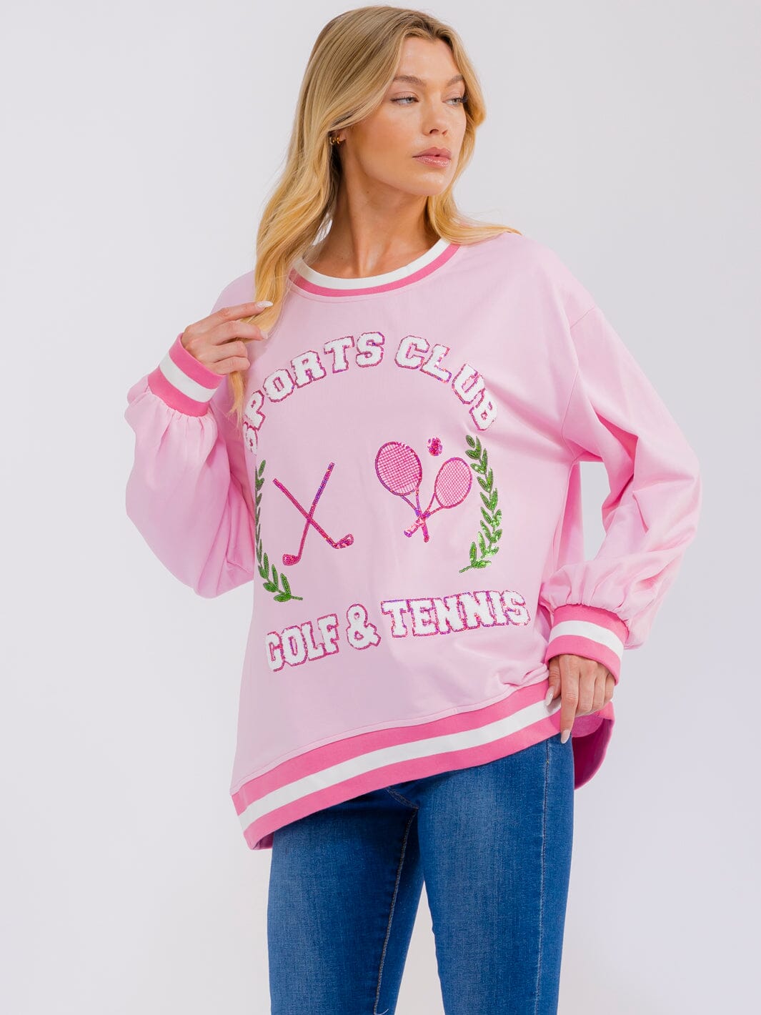 WOMEN'S LONG SLEEVE SEQUINS GRAPHIC PULLOVER SWEATER