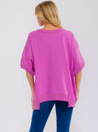 WOMEN'S SHORT SLEEVE SEQUINS GRAPHIC HIGH-LOW OVERSIZED SHIRT