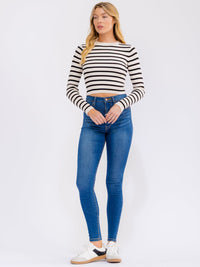 WOMEN'S LONG SLEEVE STRIPES COLORBLOCK TOP