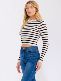 WOMEN'S LONG SLEEVE STRIPES COLORBLOCK TOP