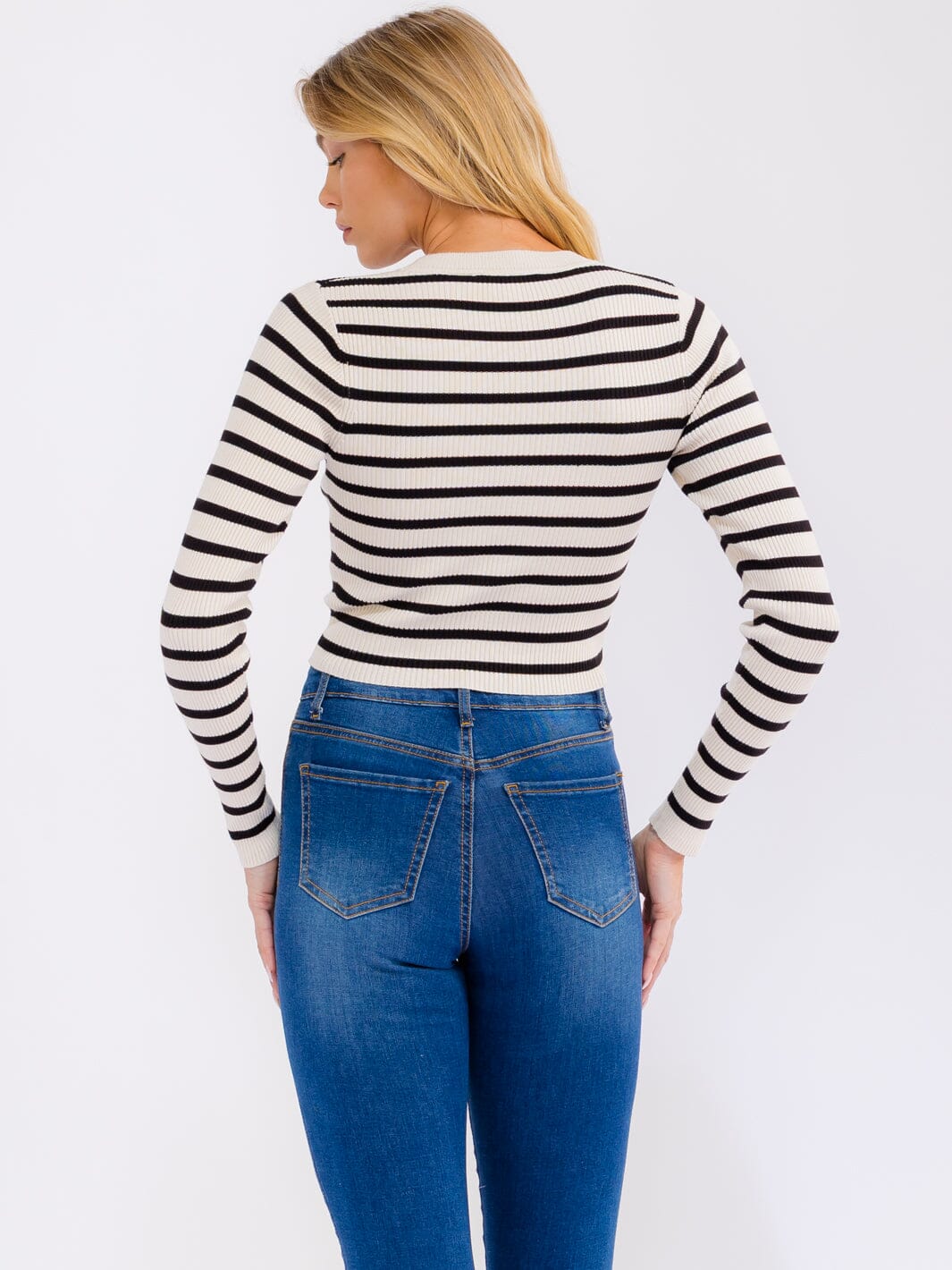 WOMEN'S LONG SLEEVE STRIPES COLORBLOCK TOP
