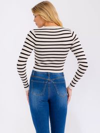 WOMEN'S LONG SLEEVE STRIPES COLORBLOCK TOP
