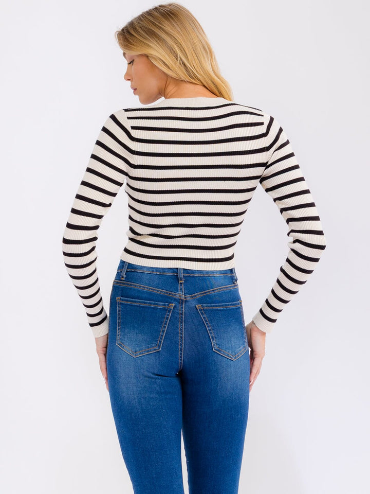 WOMEN'S LONG SLEEVE STRIPES COLORBLOCK TOP