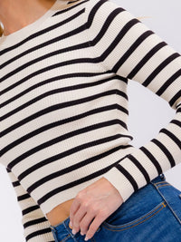 WOMEN'S LONG SLEEVE STRIPES COLORBLOCK TOP