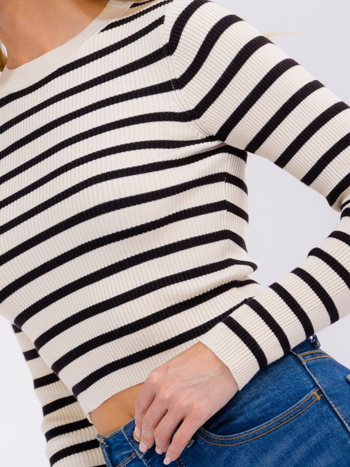 WOMEN'S LONG SLEEVE STRIPES COLORBLOCK TOP