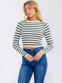 WOMEN'S LONG SLEEVE STRIPES COLORBLOCK TOP