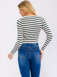 WOMEN'S LONG SLEEVE STRIPES COLORBLOCK TOP
