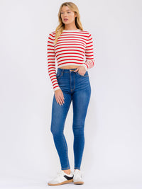WOMEN'S LONG SLEEVE STRIPES COLORBLOCK TOP