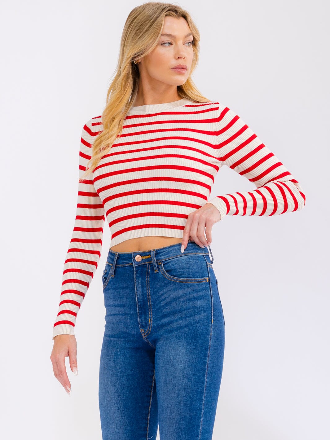 WOMEN'S LONG SLEEVE STRIPES COLORBLOCK TOP