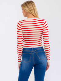 WOMEN'S LONG SLEEVE STRIPES COLORBLOCK TOP