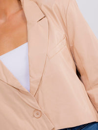 WOMEN'S LONG SLEEVE BUTTON CLOSURE PU PLEATHER BLAZER