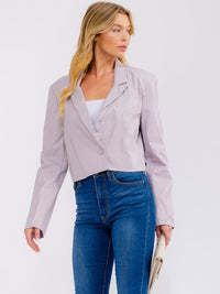 WOMEN'S LONG SLEEVE BUTTON CLOSURE PU PLEATHER BLAZER