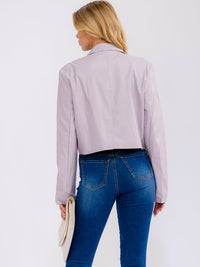 WOMEN'S LONG SLEEVE BUTTON CLOSURE PU PLEATHER BLAZER