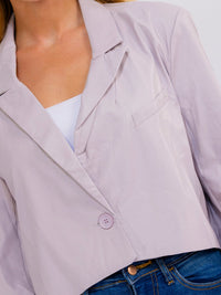 WOMEN'S LONG SLEEVE BUTTON CLOSURE PU PLEATHER BLAZER