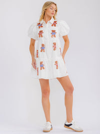 WOMEN'S SHORT SLEEVE BUTTON UP FRONT POCKETS TIERED SEQUINS MINI DRESS