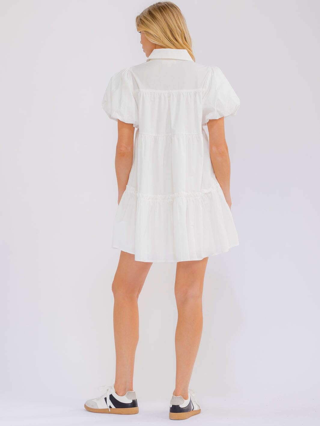 WOMEN'S SHORT SLEEVE BUTTON UP FRONT POCKETS TIERED SEQUINS MINI DRESS