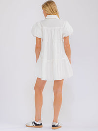 WOMEN'S SHORT SLEEVE BUTTON UP FRONT POCKETS TIERED SEQUINS MINI DRESS