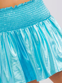 WOMEN'S ELASTIC WAIST METALLIC MINI SHORTS