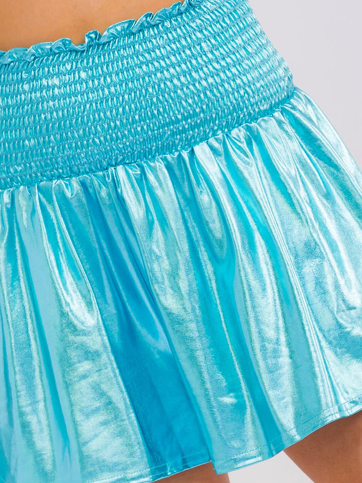 WOMEN'S ELASTIC WAIST METALLIC MINI SHORTS