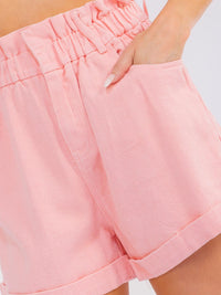 WOMEN'S ELASTIC WAIST BUTTON CLOSURE POCKETS DENIM MINI SHORTS
