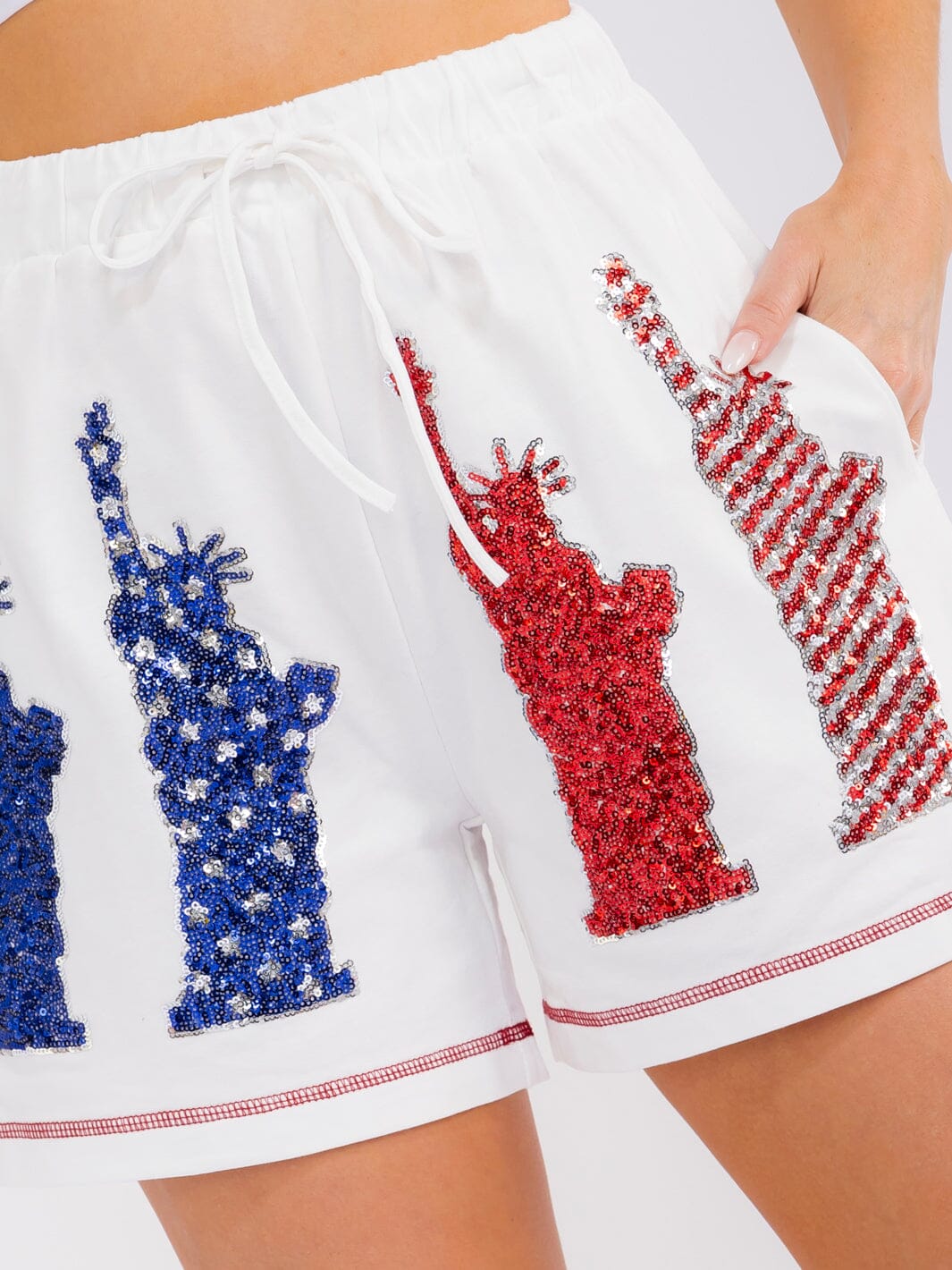 WOMEN'S ELASTIC WAIST FRONT POCKETS PATRIOTIC MINI SHORTS
