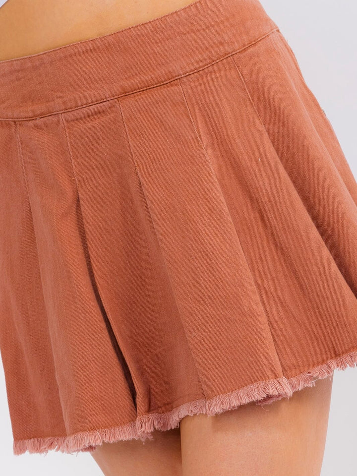 WOMEN'S ZIP UP PLEATED DENIM MINI SKIRT