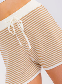 WOMEN'S ELASTIC WAIST SELF TIE KNIT MINI SHORTS