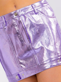WOMEN'S BUTTON CLOSURE POCKETS PU PLEATHER MINI SKIRT