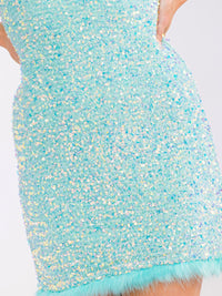 WOMEN'S SLEEVELESS BOTTOM HEM DETAILED BODYCON TUBE SEQUINS MINI DRESS