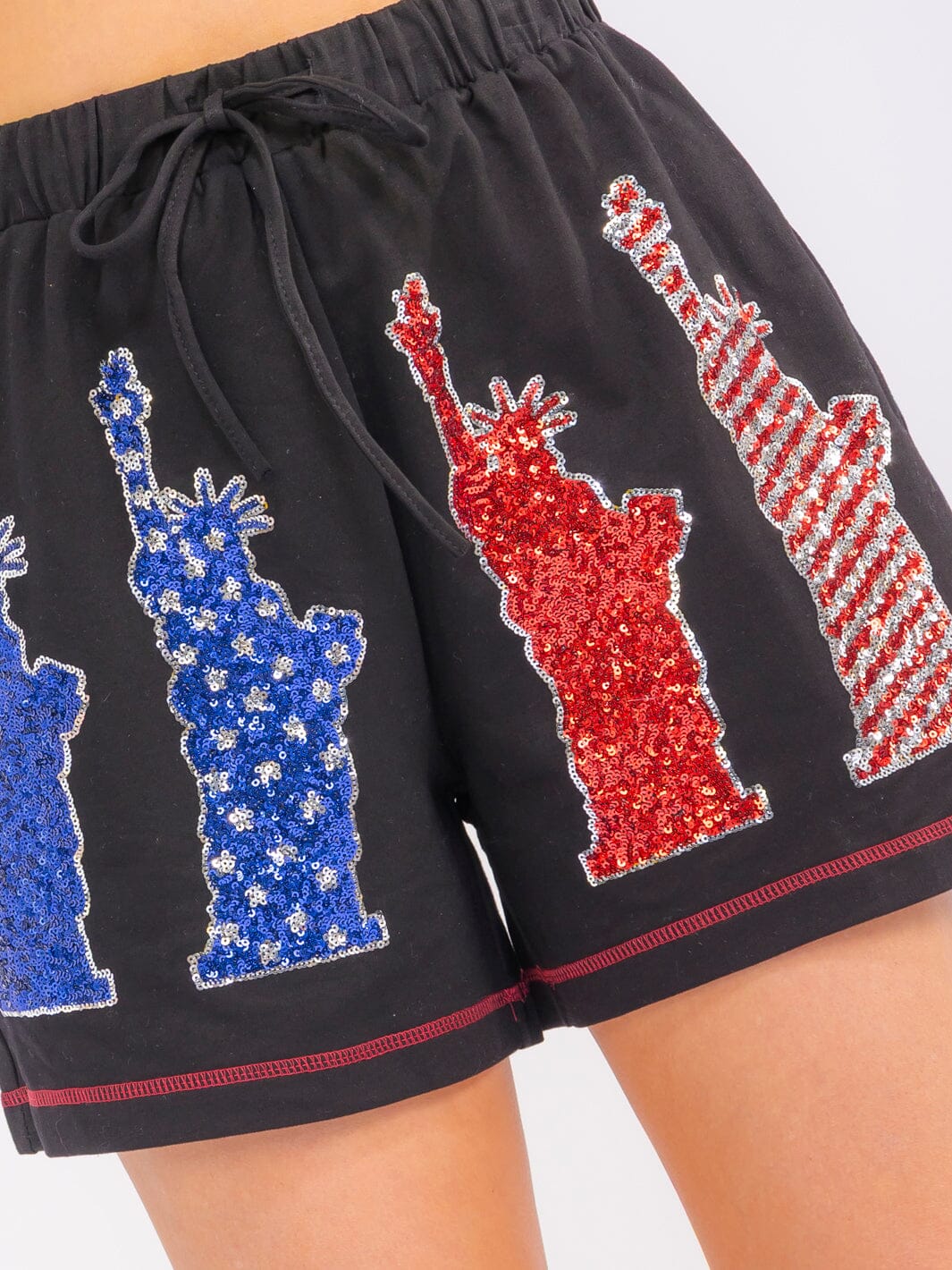WOMEN'S ELASTIC WAIST FRONT POCKETS PATRIOTIC MINI SHORTS