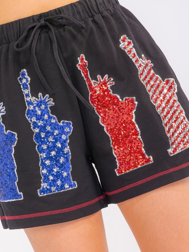 WOMEN'S ELASTIC WAIST FRONT POCKETS PATRIOTIC MINI SHORTS