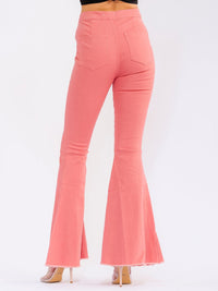 WOMEN'S BUTTON CLOSURE POCKETS BELL LEG STRETCH DENIM PANTS