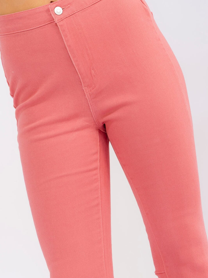 WOMEN'S BUTTON CLOSURE POCKETS BELL LEG STRETCH DENIM PANTS