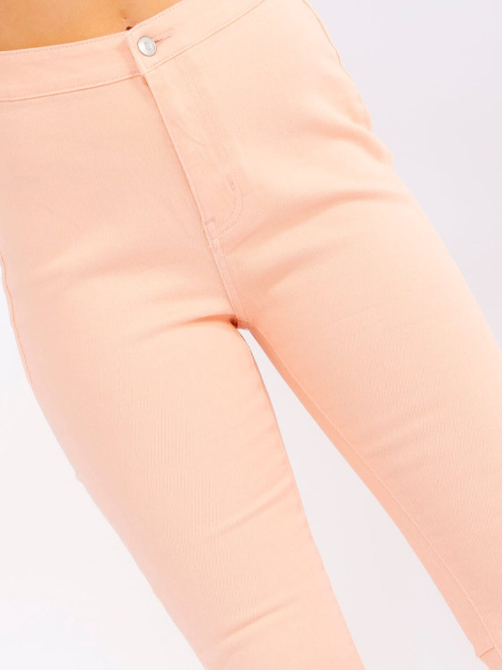 WOMEN'S BUTTON CLOSURE POCKETS BELL LEG STRETCH DENIM PANTS