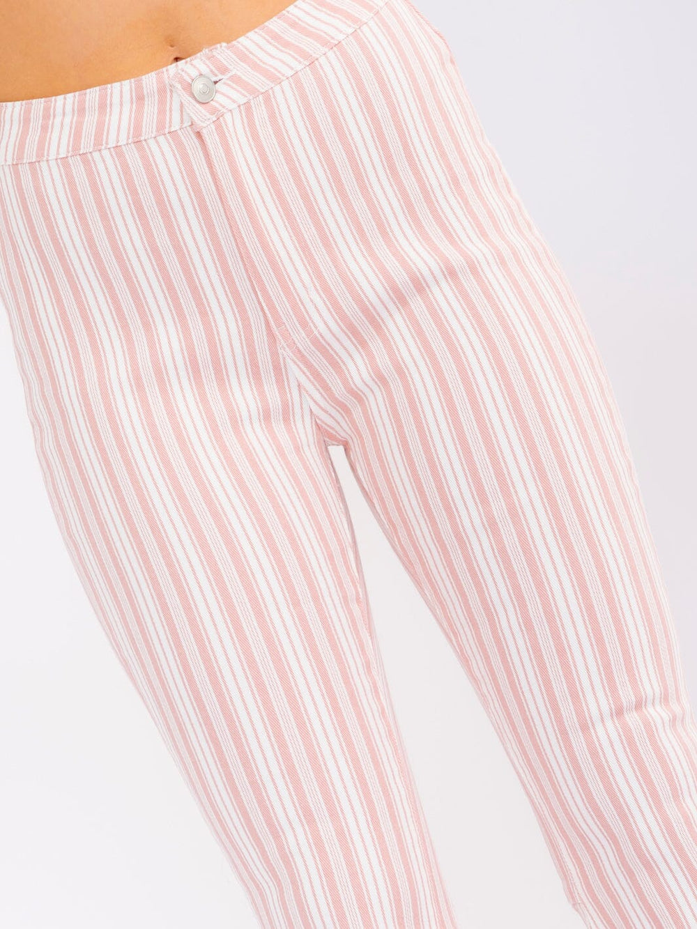 WOMEN'S BUTTON CLOSURE POCKETS BELL LEG STRETCH DENIM STRIPES PANTS