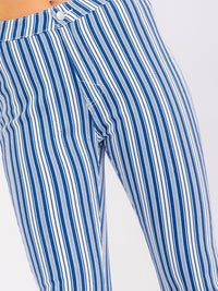 WOMEN'S BUTTON CLOSURE POCKETS BELL LEG STRETCH DENIM STRIPES PANTS